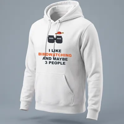 T-shirt featuring binoculars and a bird with humorous text about birdwatching — printed on a unisex hoodie