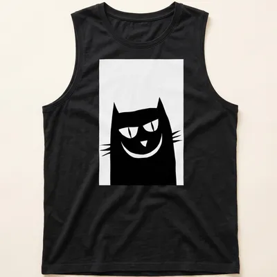 Minimalist black cat illustration on a white — printed on a tank top