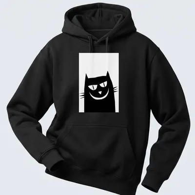 Minimalist black cat illustration on a white — printed on a unisex hoodie
