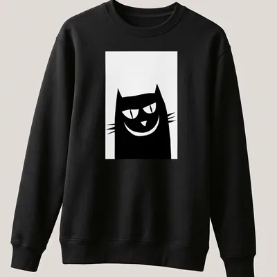 Minimalist black cat illustration on a white — printed on a unisex sweatshirt