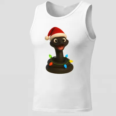 Cartoon Black Mamba snake wearing a Santa hat in festive colors — printed on a tank top