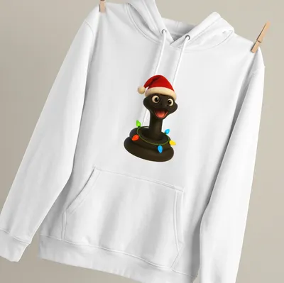 Cartoon Black Mamba snake wearing a Santa hat in festive colors — printed on a unisex hoodie