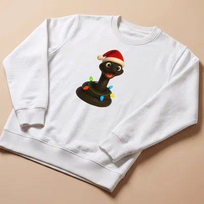 Cartoon Black Mamba snake wearing a Santa hat in festive colors — printed on a unisex sweatshirt