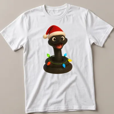 Cartoon Black Mamba snake wearing a Santa hat in festive colors
