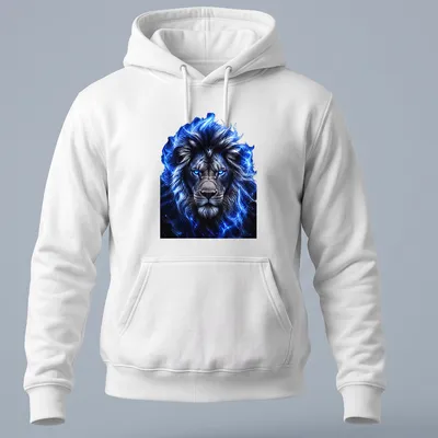 Realistic fantasy blue lion illustration on — printed on a unisex hoodie