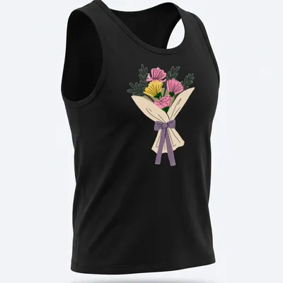 Kawaii illustration of a colorful bouquet of flowers on a — printed on a tank top
