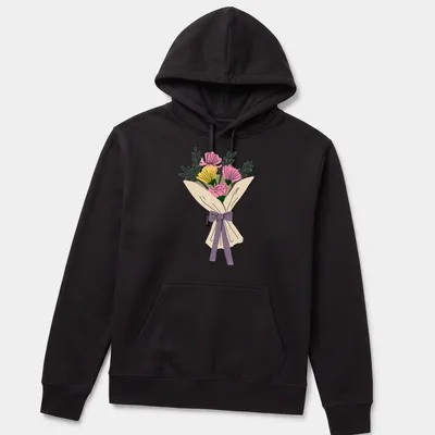 Kawaii illustration of a colorful bouquet of flowers on a — printed on a unisex hoodie