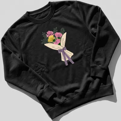 Kawaii illustration of a colorful bouquet of flowers on a — printed on a unisex sweatshirt