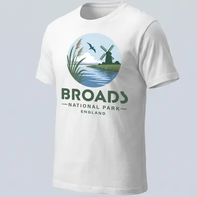 Illustrative design of a windmill and river in Broads National Park, England