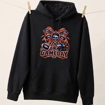 Sparkly Broncos gameday t-shirt with helmet and festive design — printed on a unisex hoodie