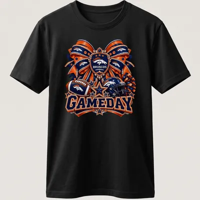 Sparkly Broncos gameday t-shirt with helmet and festive design