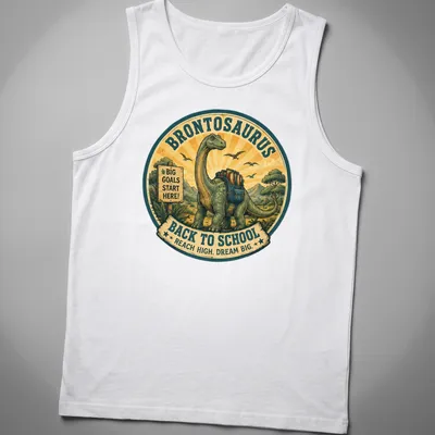 Vintage illustrated Brontosaurus with motivational text for kids' back to school — printed on a tank top