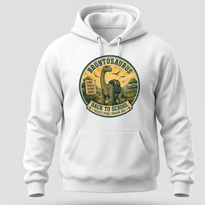 Vintage illustrated Brontosaurus with motivational text for kids' back to school — printed on a unisex hoodie