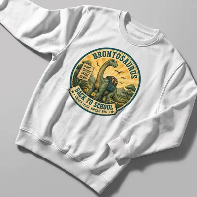 Vintage illustrated Brontosaurus with motivational text for kids' back to school — printed on a unisex sweatshirt