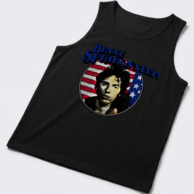 Vintage retro Bruce Springsteen t-shirt with bold lettering in multiple colors — printed on a tank top
