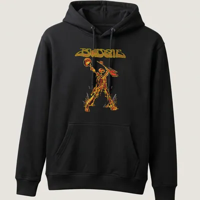 Bold Budgie T-shirt featuring a skeleton warrior in heavy metal style — printed on a unisex hoodie