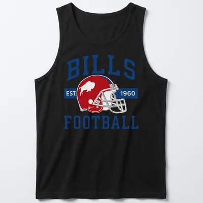 Vintage Buffalo Bills Football T-shirt featuring a football helmet and established date — printed on a tank top