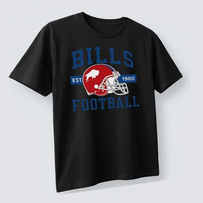 Vintage Buffalo Bills Football T-shirt featuring a football helmet and established date — printed on a unisex t-shirt (angled view)