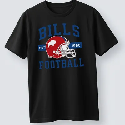 Vintage Buffalo Bills Football T-shirt featuring a football helmet and established date