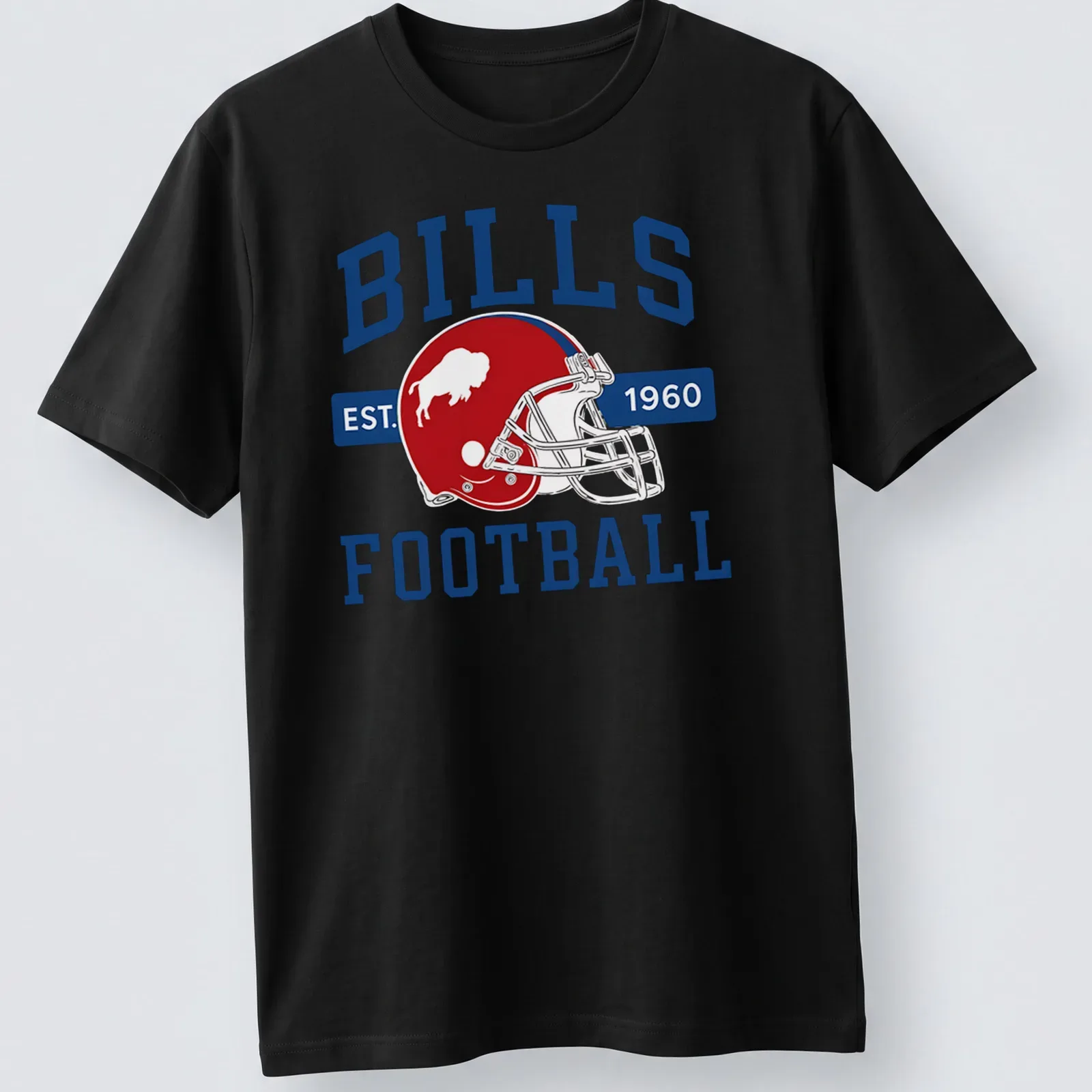 Vintage Buffalo Bills Football T-shirt featuring a football helmet and established date — printed on a unisex t-shirt
