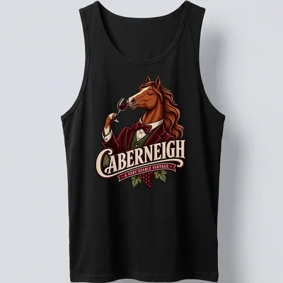 Vintage style shirt with horse graphic and humorous text about stability — printed on a tank top