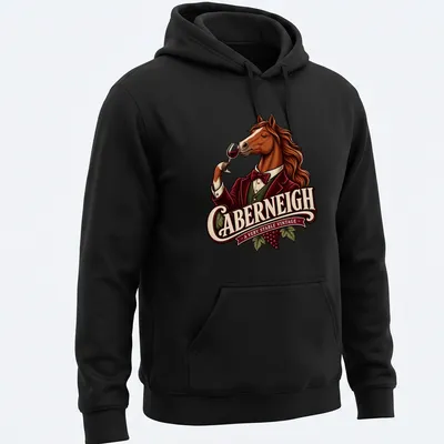 Vintage style shirt with horse graphic and humorous text about stability — printed on a unisex hoodie