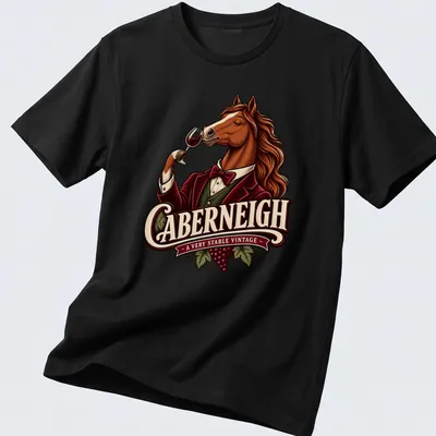 Vintage style shirt with horse graphic and humorous text about stability