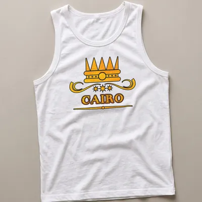 Vintage distressed t-shirt featuring the word Cairo and a crown motif — printed on a tank top