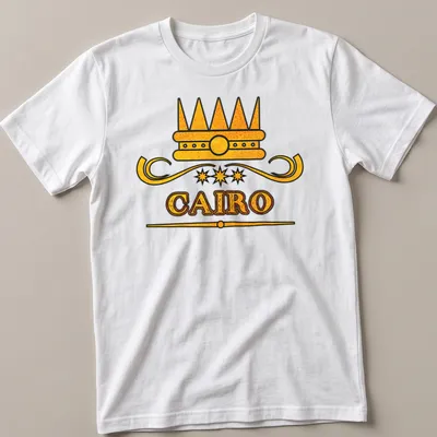 Vintage distressed t-shirt featuring the word Cairo and a crown motif
