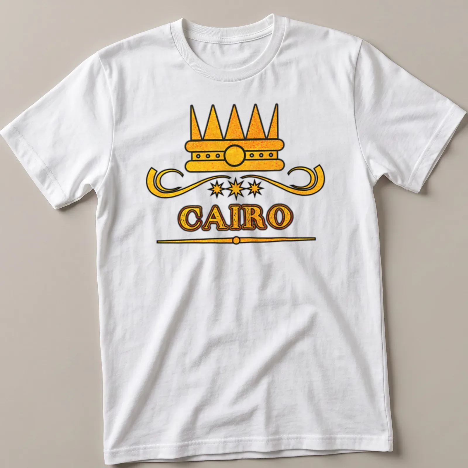 Vintage distressed t-shirt featuring the word Cairo and a crown motif — printed on a unisex t-shirt