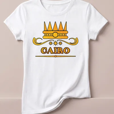 Vintage distressed t-shirt featuring the word Cairo and a crown motif — printed on a women's shirt