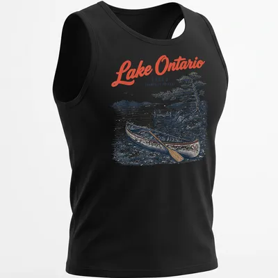 Vintage illustration of a canoe on Lake Ontario with distressed text. — printed on a tank top