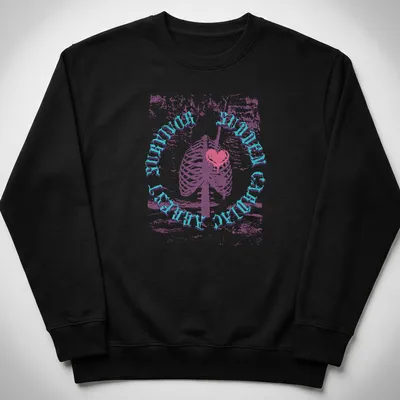 Vintage distressed shirt featuring a skeleton holding a heart with quirky text. — printed on a unisex sweatshirt