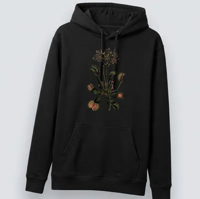 Vintage botanical design featuring various carnivorous plants in green, white, brown, and red — printed on a unisex hoodie