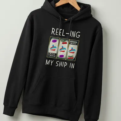 Vintage casino-themed t-shirt featuring a slot machine and ship design — printed on a unisex hoodie