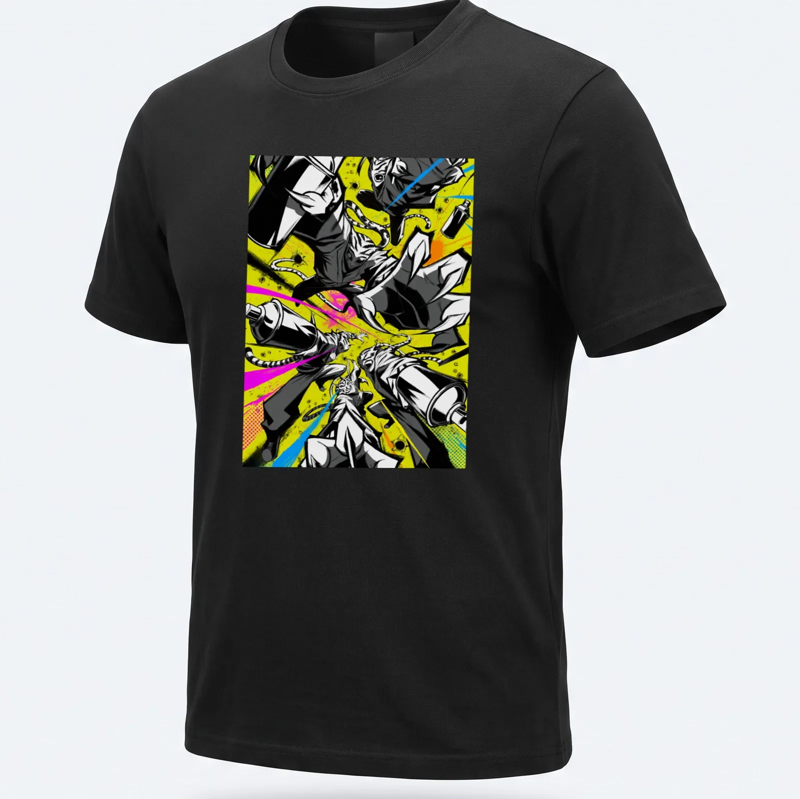 Graffiti-style t-shirt featuring cats in neon colors with an urban vibe — printed on a unisex t-shirt