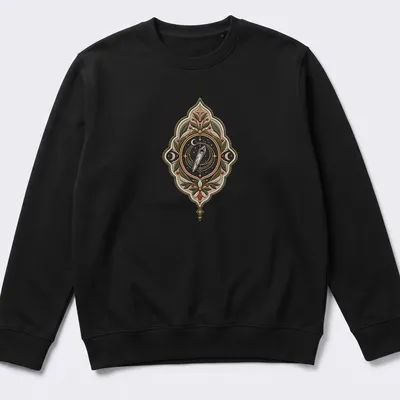 Embroidered celestial compass badge on a T-shirt in various colors — printed on a unisex sweatshirt