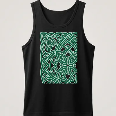 Intricate Celtic knot design with text 'The Endless Knot' in green and white — printed on a tank top