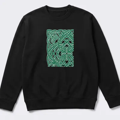 Intricate Celtic knot design with text 'The Endless Knot' in green and white — printed on a unisex sweatshirt