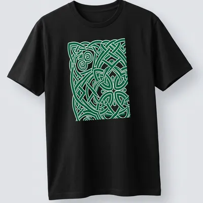 Intricate Celtic knot design with text 'The Endless Knot' in green and white