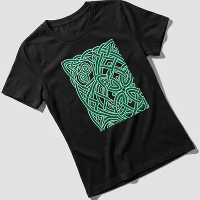 Intricate Celtic knot design with text 'The Endless Knot' in green and white — printed on a women's shirt