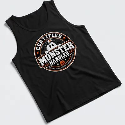 Vintage badge style shirt with a playful ghost and spooky text — printed on a tank top