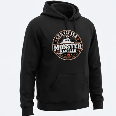 Vintage badge style shirt with a playful ghost and spooky text — printed on a unisex hoodie