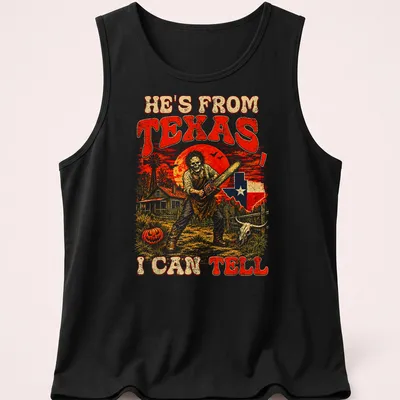 Vintage horror t-shirt featuring chainsaw-wielding figure with text about Texas. — printed on a tank top