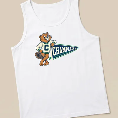 Vintage Champlain Beaver T-shirt with colorful pennant design — printed on a tank top