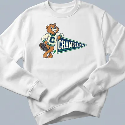 Vintage Champlain Beaver T-shirt with colorful pennant design — printed on a unisex sweatshirt