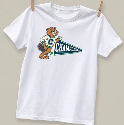 Vintage Champlain Beaver T-shirt with colorful pennant design