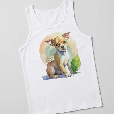 Illustration of a charming Singapura dog surrounded by leaves and pastel colors — printed on a tank top