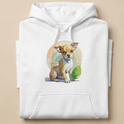 Illustration of a charming Singapura dog surrounded by leaves and pastel colors — printed on a unisex hoodie