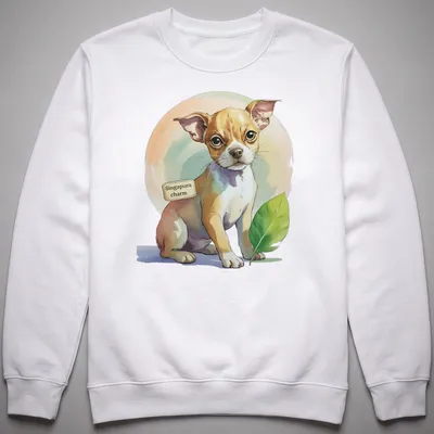 Illustration of a charming Singapura dog surrounded by leaves and pastel colors — printed on a unisex sweatshirt